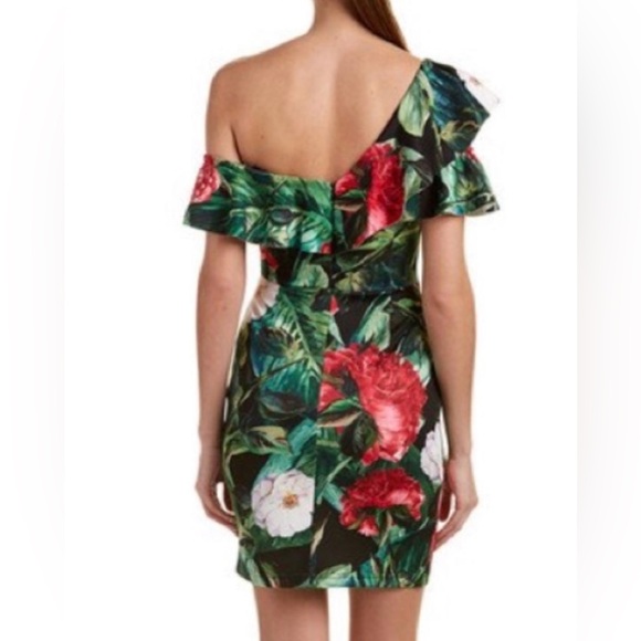 Alexia Admor Red and Green Floral One-Shoulder Dress - Picture 3 of 9